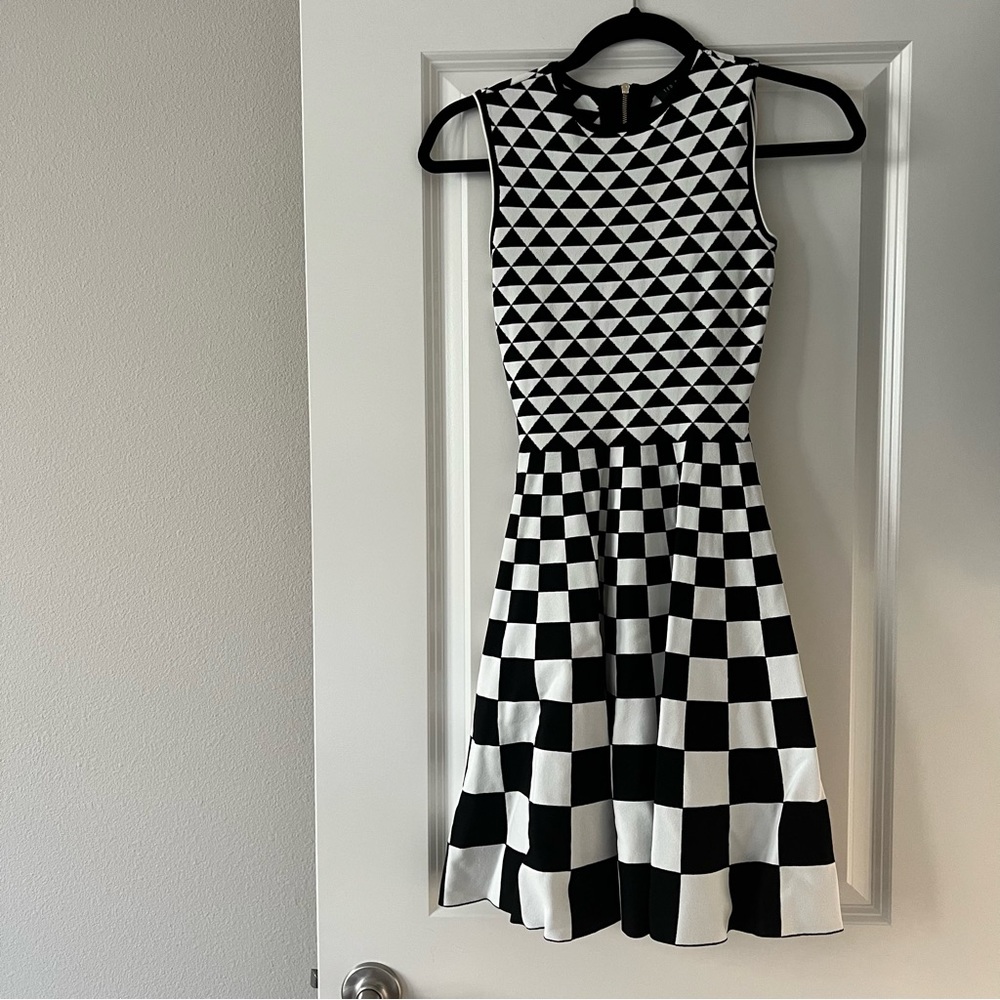 Ted Baker Black & White Checkerboard Geometric Dress